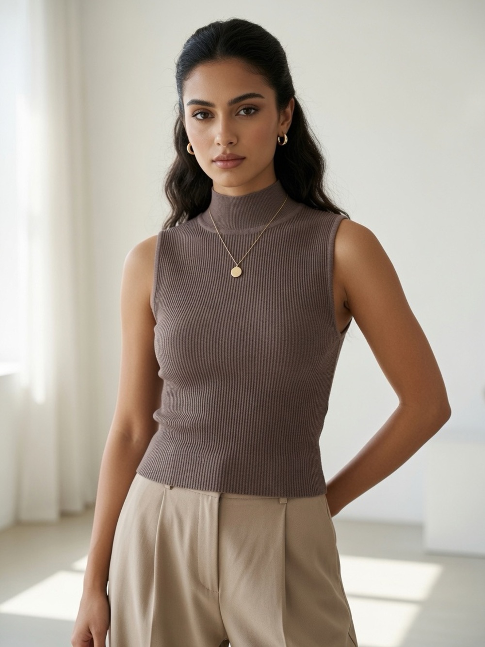 Aritzia Babaton Sculpt Knit Tank Mock Neck Size M